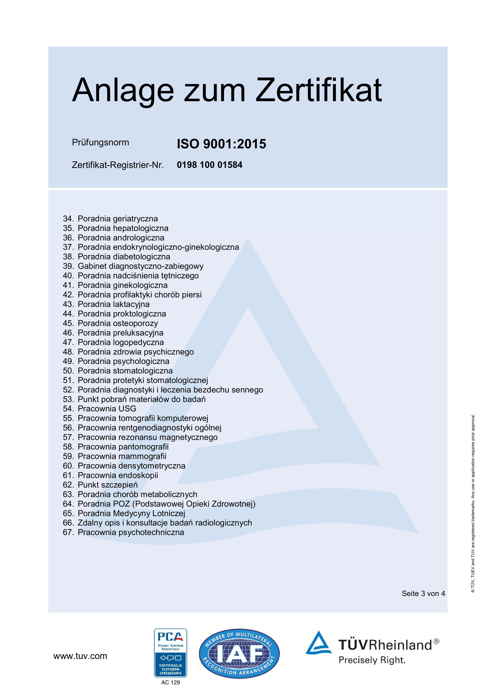 Aneks do certyfikatu ISO 9001:2015 wersja niemieckojęzyczna